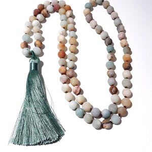 African Opal Mala Meditation 86 Beads Necklace Tassel NWOT